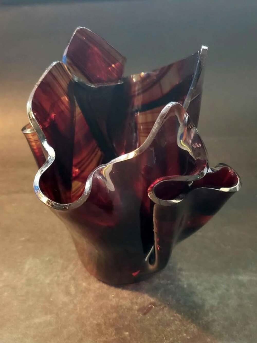 Handkerchief Hand Blown Glass Vase, Signed And Dated